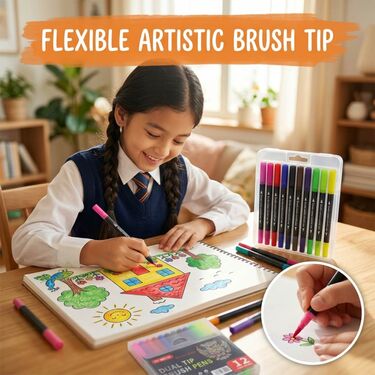 12 Pcs Dual Tip Brush Pens (STA13)