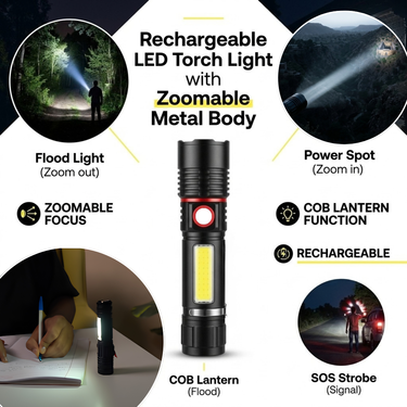 Rechargeable LED Torch Light With Zoomable Metal Body (LL92)