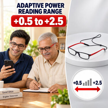 2 Adaptive Power Reading Glasses with Free Ajustable Neckband Strap (2ORG61)