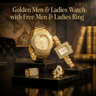 Golden Mens & Ladies Watch with Free Mens & Ladies Ring (MLGWFR2)