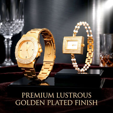 Golden Mens & Ladies Watch with Free Mens & Ladies Ring (MLGWFR2)