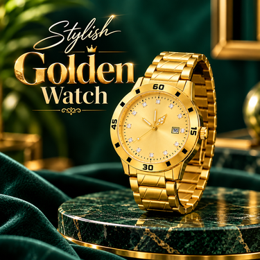 Golden Watch + 2 Golden Chain + Bracelet + Ring (MGW2CBR26)