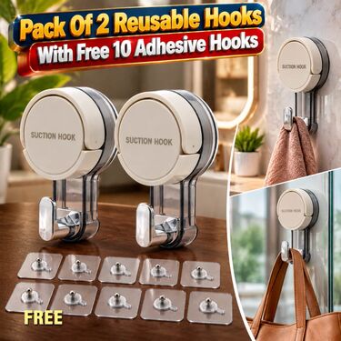 Pack Of 2 Reusable Hook With Free 10 Adhesive Hooks (SAN7)