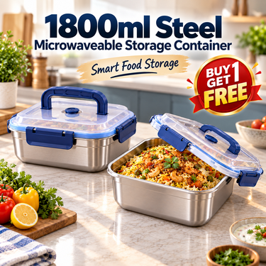 1800ml Steel Microwaveable Storage Container- Buy 1 Get 1 Free (SMC2)