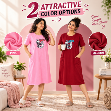 Pack of 2 Long Stretchable Sleep T Shirts For Women (2LT1)