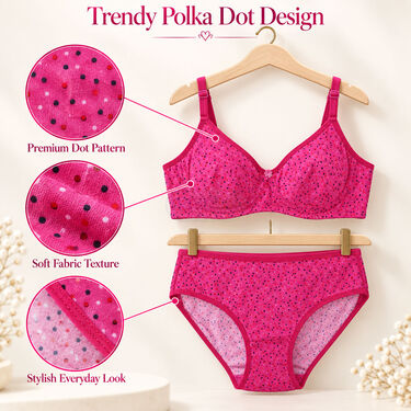 Pack of 3 Attractive Polka Dot Printed Bra And Panty Set (3BP9)