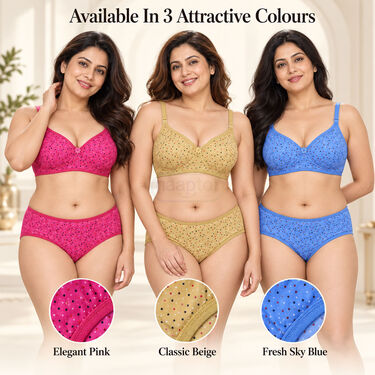 Pack of 3 Attractive Polka Dot Printed Bra And Panty Set (3BP9)