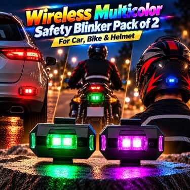 Wireless Multicolor Safety Blinker Pack of 2 - For Car, Bike & Helmet (CAC9)