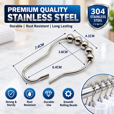 24 Premium Stainless Steel Curtain Rings With Hooks (24HS)