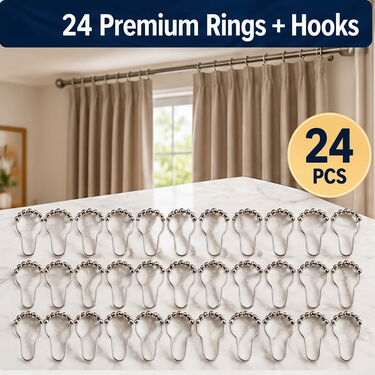 24 Premium Stainless Steel Curtain Rings With Hooks (24HS)