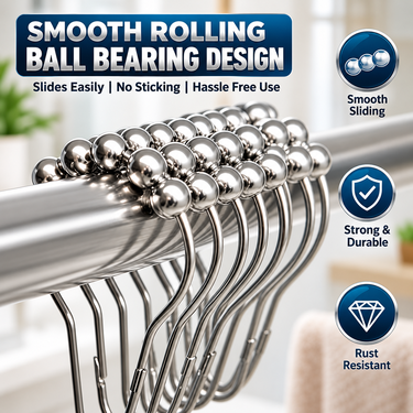 24 Premium Stainless Steel Curtain Rings With Hooks (24HS)