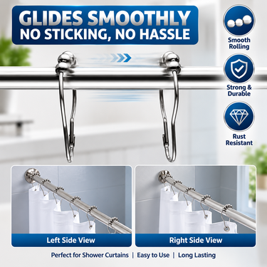 24 Premium Stainless Steel Curtain Rings With Hooks (24HS)