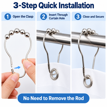 24 Premium Stainless Steel Curtain Rings With Hooks (24HS)