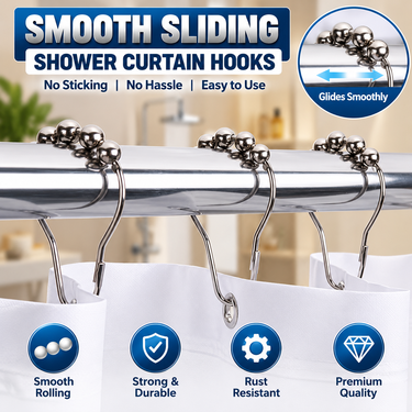 24 Premium Stainless Steel Curtain Rings With Hooks (24HS)