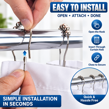 24 Premium Stainless Steel Curtain Rings With Hooks (24HS)
