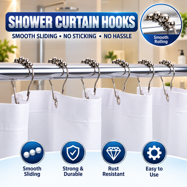 24 Premium Stainless Steel Curtain Rings With Hooks (24HS)