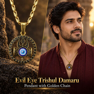 Evil Eye Trishul Damru Pendant With Golden Chain (SJPN28)