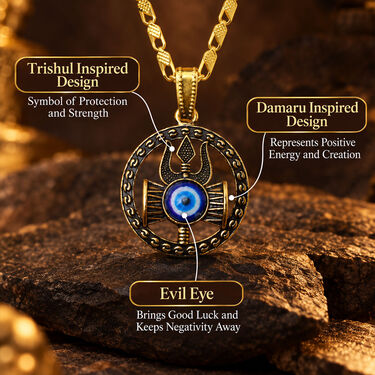 Evil Eye Trishul Damru Pendant With Golden Chain (SJPN28)