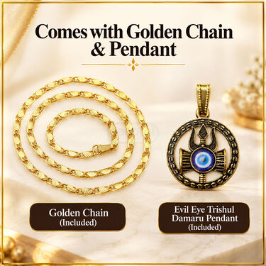 Evil Eye Trishul Damru Pendant With Golden Chain (SJPN28)