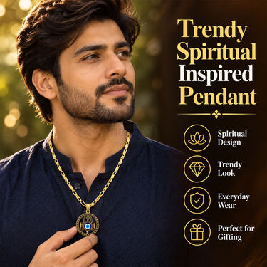 Evil Eye Trishul Damru Pendant With Golden Chain (SJPN28)