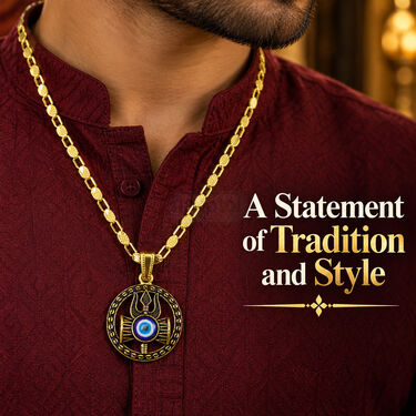 Evil Eye Trishul Damru Pendant With Golden Chain (SJPN28)