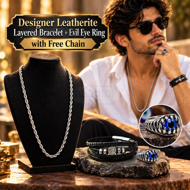 Designer Letharite layered Bracelet + Evil Eye Ring with Free Chain (MGJ57)