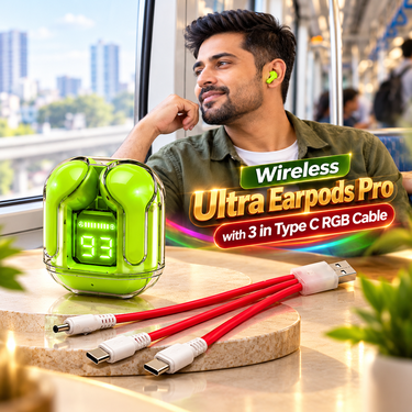 Wireless Ultra Pro Earbuds Pro With 3-In-1 Type-C RGB Cable (TWS124)