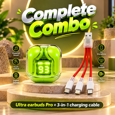 Wireless Ultra Pro Earbuds Pro With 3-In-1 Type-C RGB Cable (TWS124)