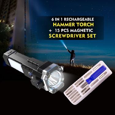 6 in 1 Hammer Torch + 15 Pc Magnetic Screwdriver Set (HT39)