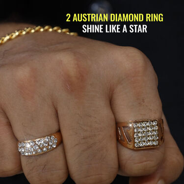 Golden Watch + 2 Chain + 2 Austrian Diamond Ring + Bracelet (MGW2C2RB)