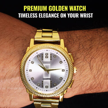 Golden Watch + 2 Chain + 2 Austrian Diamond Ring + Bracelet (MGW2C2RB)