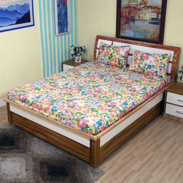 Multi Floral Fitted Double Bed sheet with 2 Pillow Covers (DBS19)