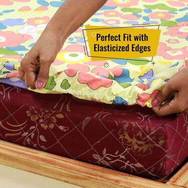 Multi Floral Fitted Double Bed sheet with 2 Pillow Covers (DBS19)