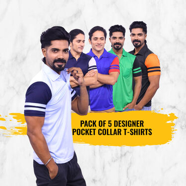 Pack Of 5 Designer Collar T-Shirts (5PT19)