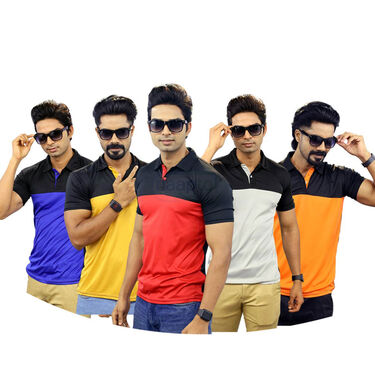 Pack Of 5 Summer Cool Collar T-Shirts + FREE Stylish Watch + Leatherite Wallet + Sunglasses (5PTW6)