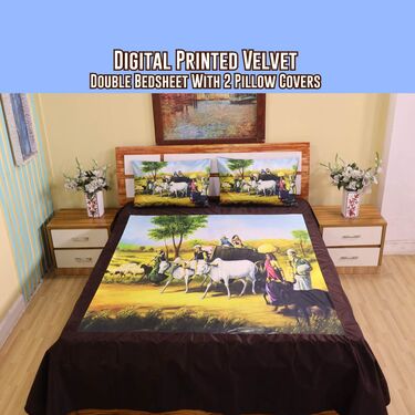 Velvet Digital Printed Double Bedsheet with 2 Pillow Covers (DBS21)