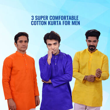 3 Super Comfortable Cotton Kurta For Men (3KM1)
