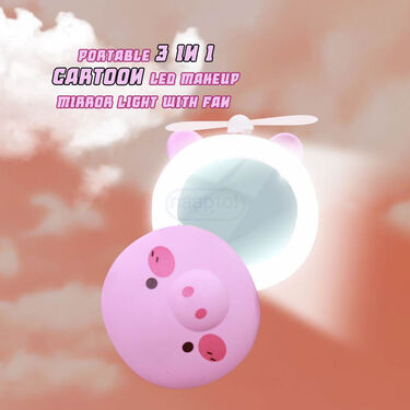 Portable 3 in 1 Cartoon LED Makeup Mirror Light with Fan (EF31)