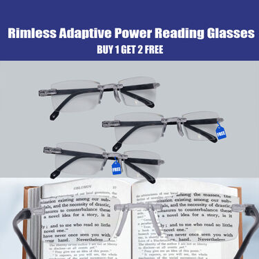 Rimless Adaptive Power Reading Glasses B1 G2 Free (3RG1)