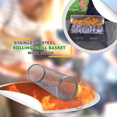 Stainless Steel Rolling Grill Basket With Hook (1BGT1)