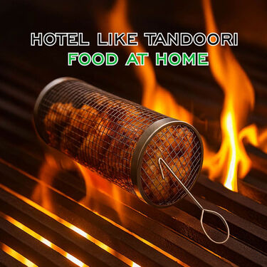 Stainless Steel Rolling Grill Basket With Hook (1BGT1)