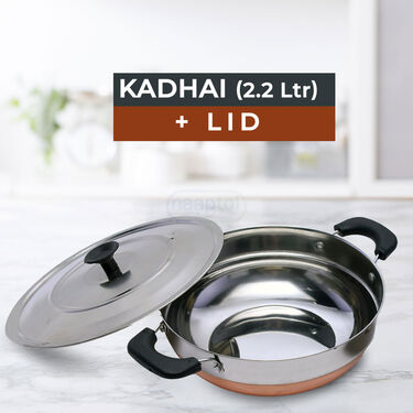 Copper Base Multi Kadai + Steel Lid + Idli Rack (1CMK2)