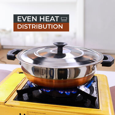 Copper Base Multi Kadai + Steel Lid + Idli Rack (1CMK2)