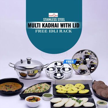 Stainless Steel Multipurpose Multi Kadai + Free 8 Cavity Idli Rack (1MK2)