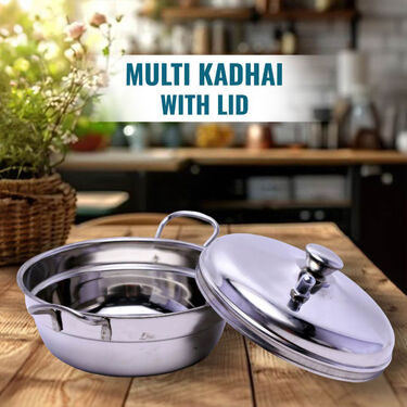Stainless Steel Multipurpose Multi Kadai + Free 8 Cavity Idli Rack (1MK2)