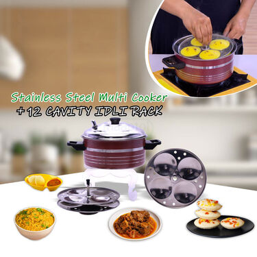 Stainless Steel Multi Cooker + 12 Cavity Idli Rack (1MC3)
