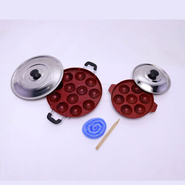 12 Cavity Nonstick Appam Patra & Lid + Free 7 Cavity Appam Patra & Lid (2AP3)