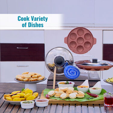 12 Cavity Nonstick Appam Patra & Lid + Free 7 Cavity Appam Patra & Lid (2AP3)