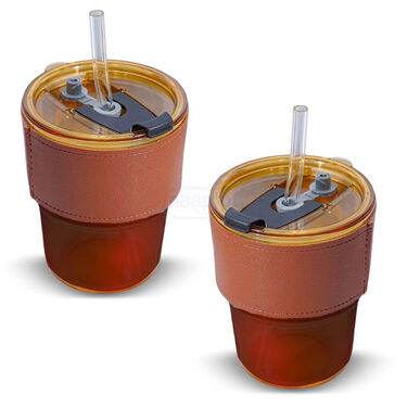 Leather Grip Coffee Tumbler With Glass Straw - Buy 1 Get 1 Free (2GCT1)