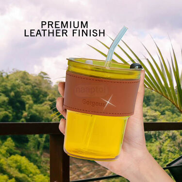 Leather Grip Coffee Tumbler With Glass Straw - Buy 1 Get 1 Free (2GCT1)